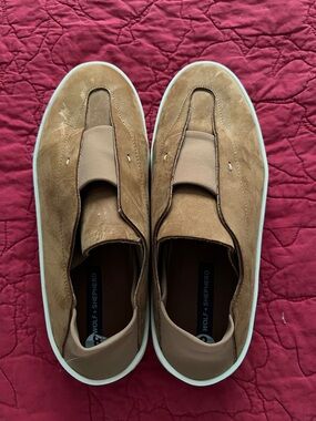 WOLFGANG + SHEPHERD Tan Suede Slip-On Loafers with Elastic Panel